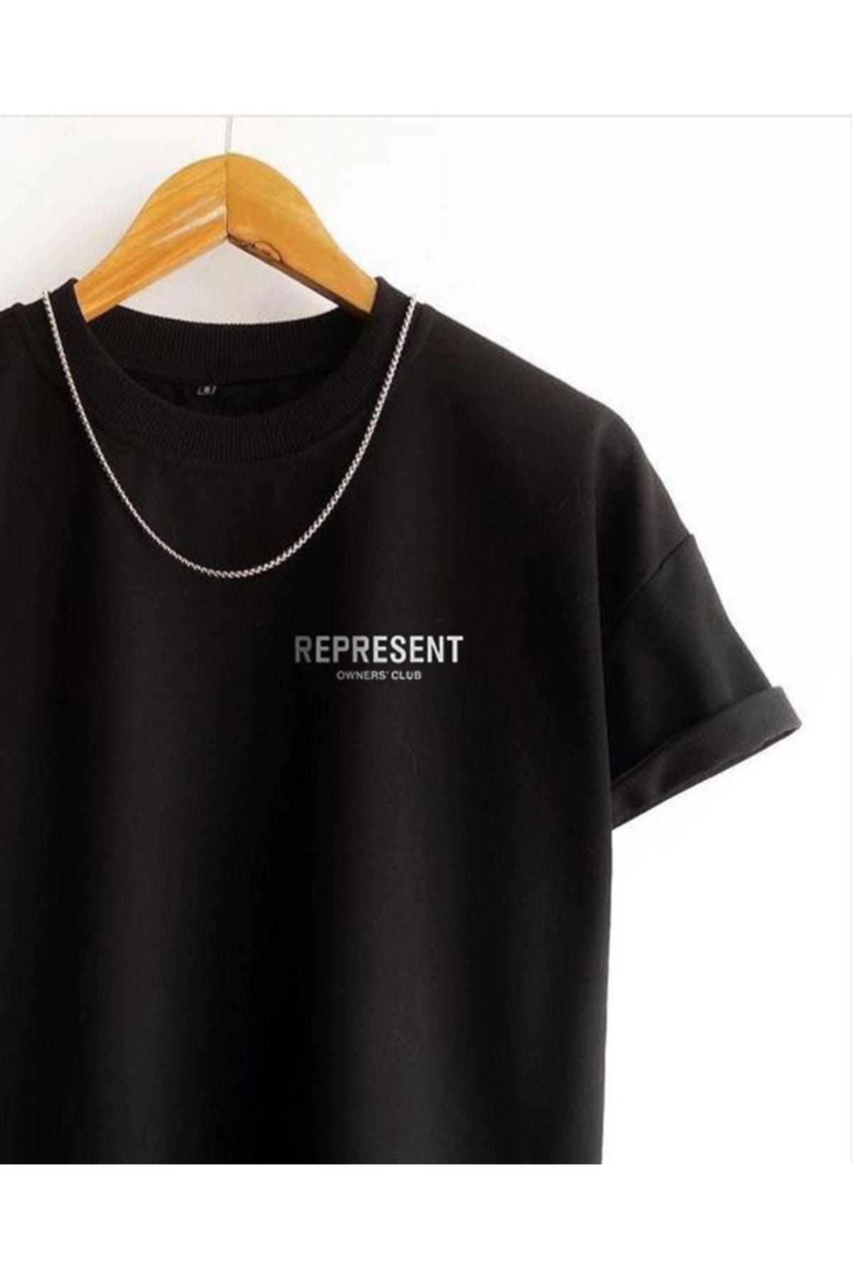 Benisengiydir Men s Black Premium Represent Printed Oversize Crew Neck Short Sleeve T Shirt Trendyol