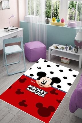 Mickey Mouse Desenli Benekli Dijital Baskılı Kaymaz Taban Yıkanabilir Çocuk Bebek Odası Halısı J-BFOSK1