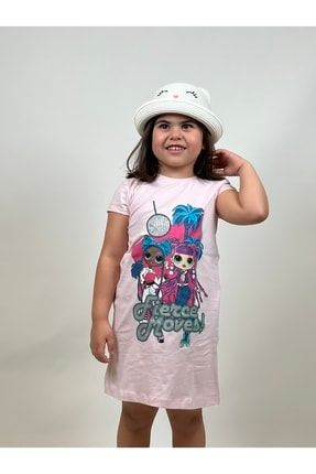 Kız Çocuk Lol Bebek Baskılı Kısa Kollu Penye Elbise ELBİSE8