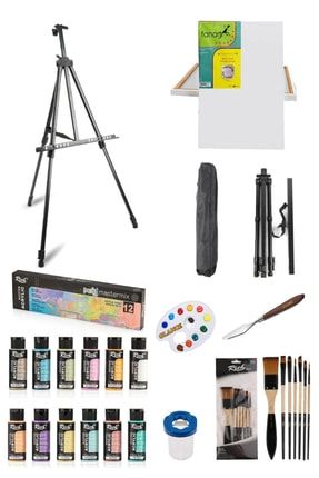 Mastermix Akrilik Boya 12'li Pastel Renkler 60 Cc-50x70 Tuval-portatif Metal Şövale Seti Glance-Pastel-50x70Tuval-Akrilik-Hobima
