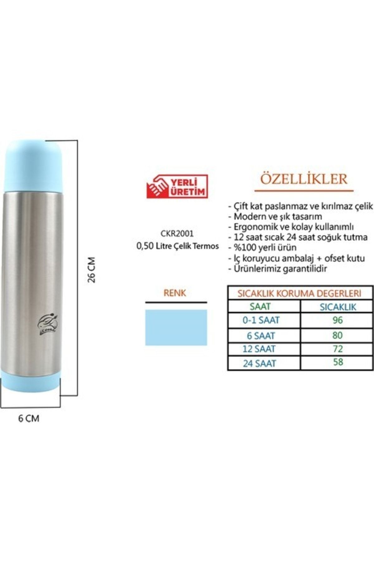 فلاسک آبی CKR2001 0.50 لیتری استیل ترموس Cooker