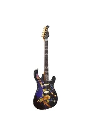 Hi&cazz Siyah Renk Üzeri Rock Desenli Profesyonel Elektro Gitar TYC00260766129