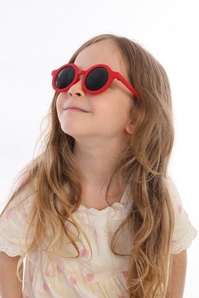 Iskandinav Model 3-10 Yaş Çocuk Güneş Gözlüğü Kırmızı Yuvarlak Çerçeve Füme Cam Uv400 Korumalı İthal Yuvarlak