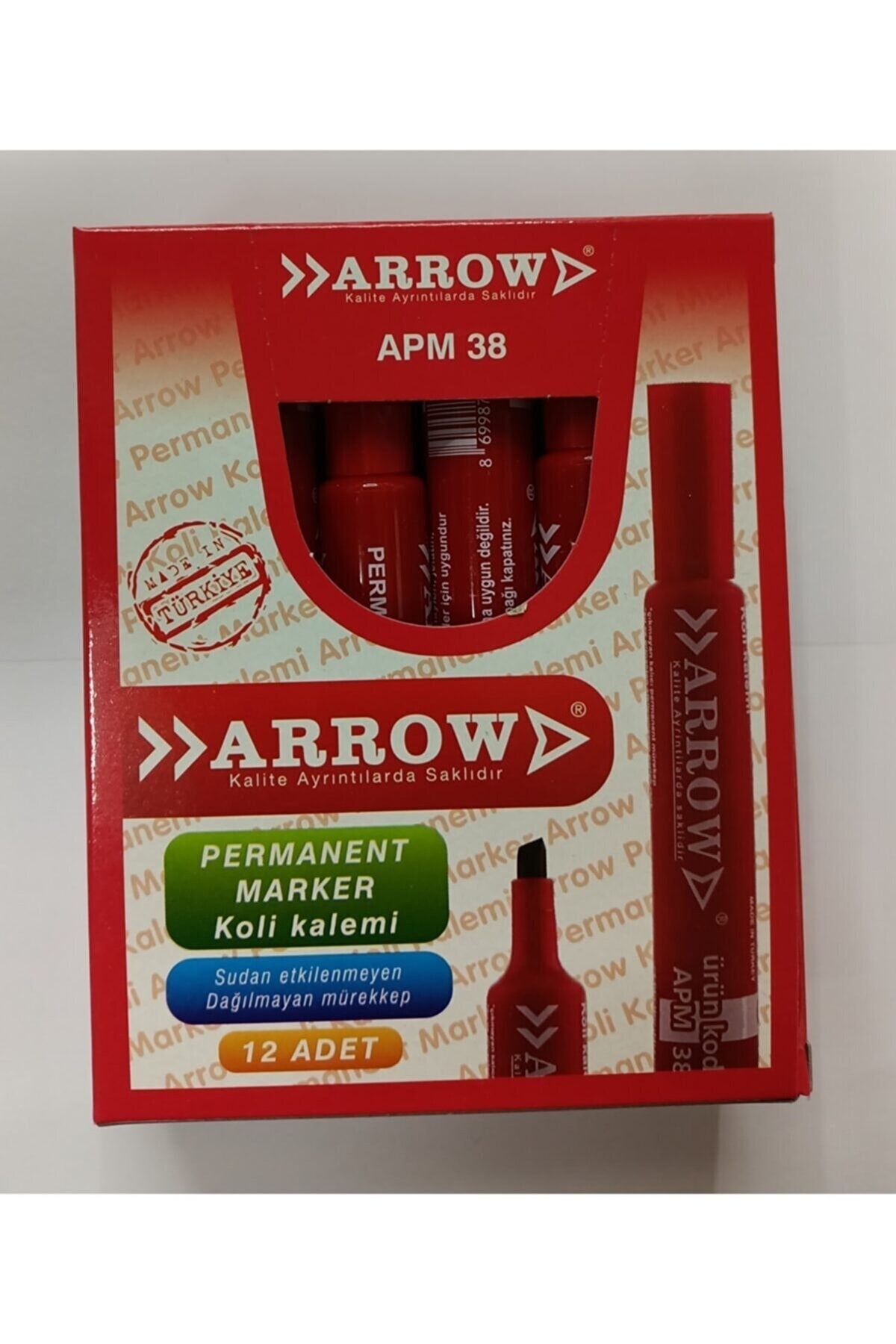 ARROW Kırmızı Renk Koli Kalemi Kesik Uç 12 Li