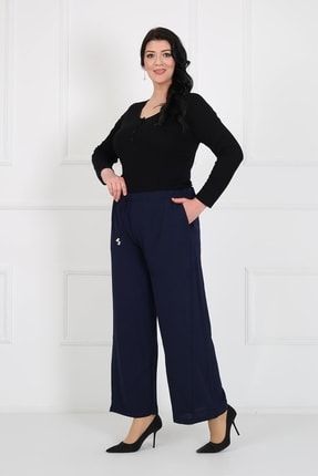 Kadın Lacivert Ayrobin Beli Lastikli Cep Detay Pantolon BY009-01-V