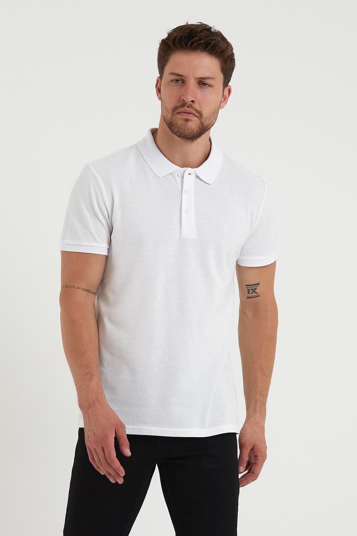 Polo State Erkek Regular Fit Polo Yaka Nakışlı T-shirt Beyaz