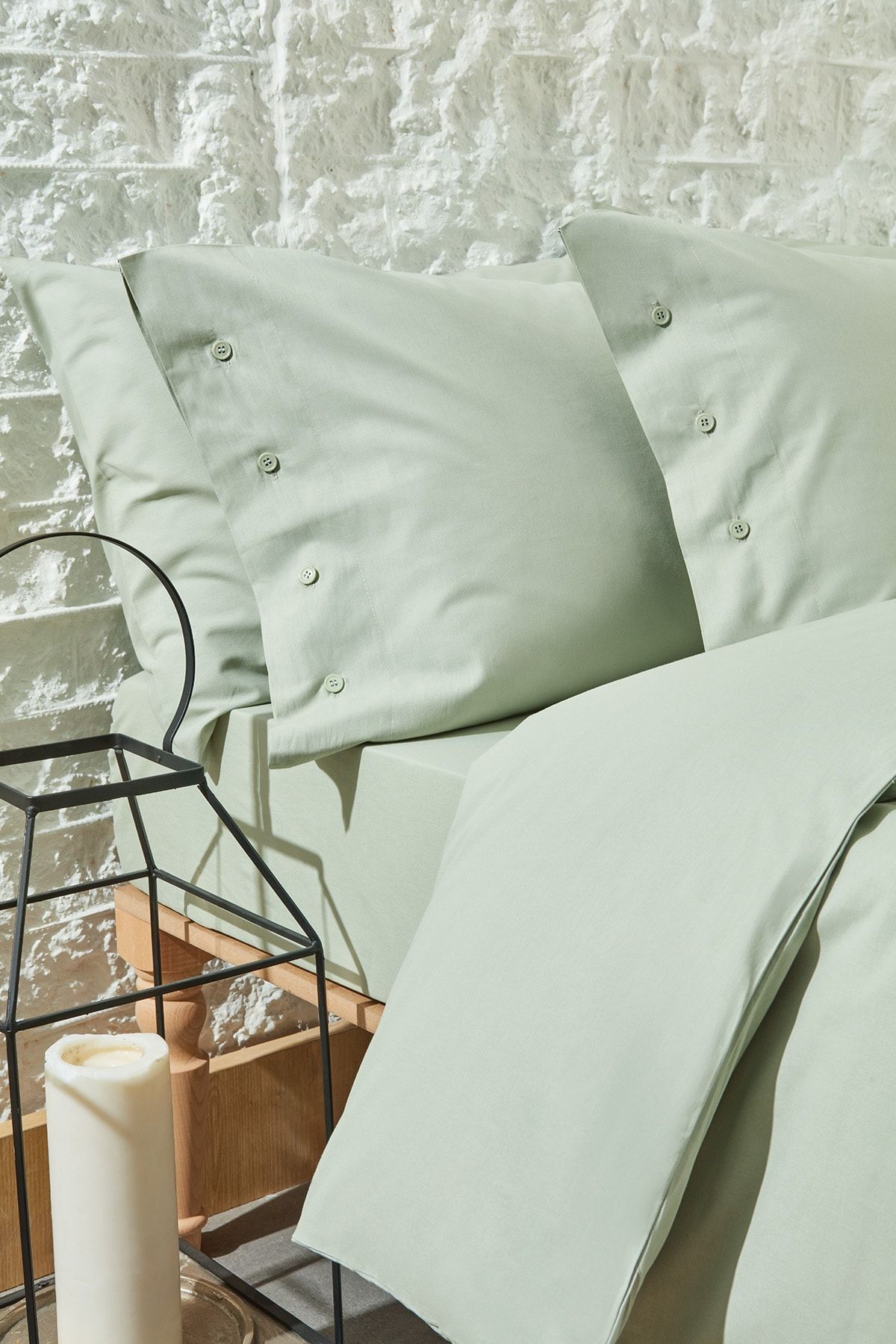 Yataş-Plain Single Ranforce Washable Duvet Cover Set - Sage 2