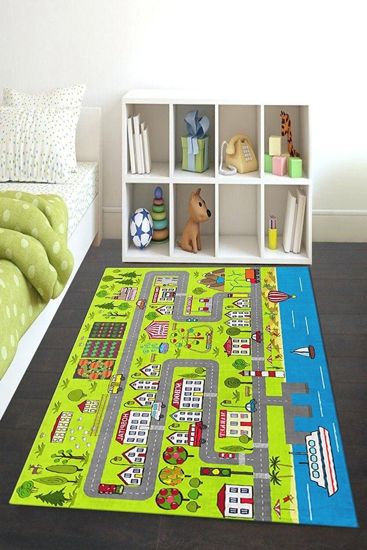 BabyLondy Dekoratif Leke Tutmaz Yıkanabilir Kaydırmaz Trafik Desenli Çocuk Oyun Halısı IV11633