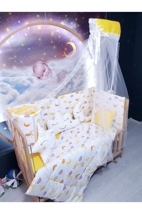 70x130 Bebek Uyku Seti Cibinlikli Ay Yıldız Desen 11 Parça (beşik Dahil Değildir) TAN10063