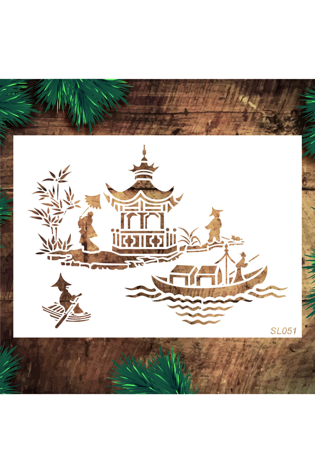 STENCİLTASARIM Stencil Tasarım Sl051 Çin Deseni- Dekoratif Duvar, Fayans Ve Eşya Boyama Şablonları 21x30cm