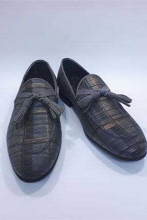Hakiki Deri Gri Baskılı-püsküllü Erkek Ayakkabı UB00028