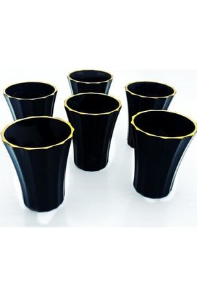 Mat Siyah Ağız Yaldız 6 Lı Kahve Yanı Bardağı MAT SİYAH AĞIZ YALDIZ