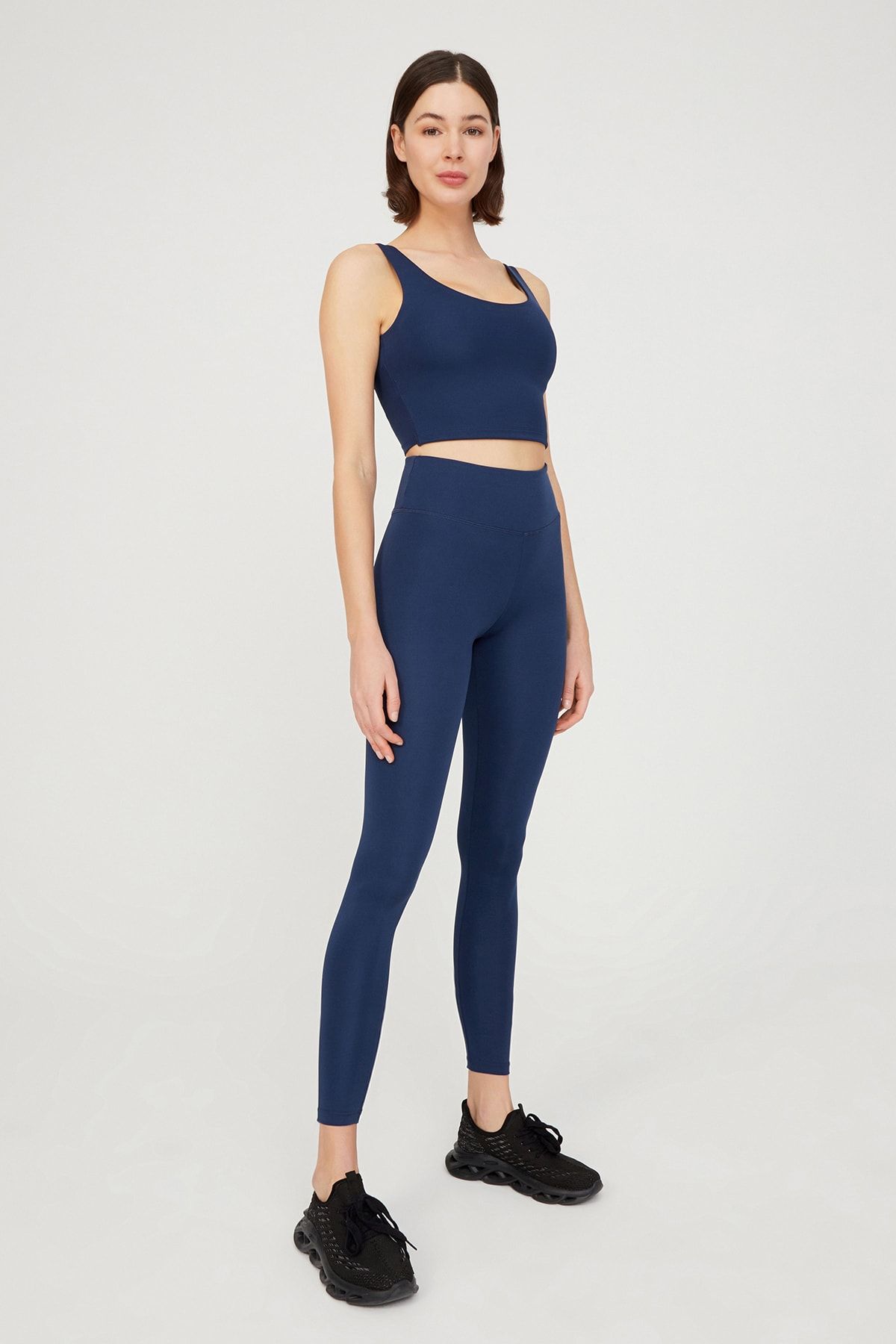 Los Ojos-Albastru bleumarin ușor susținut la spate Detaliat Crop Top acoperit Bustieră decupată 6