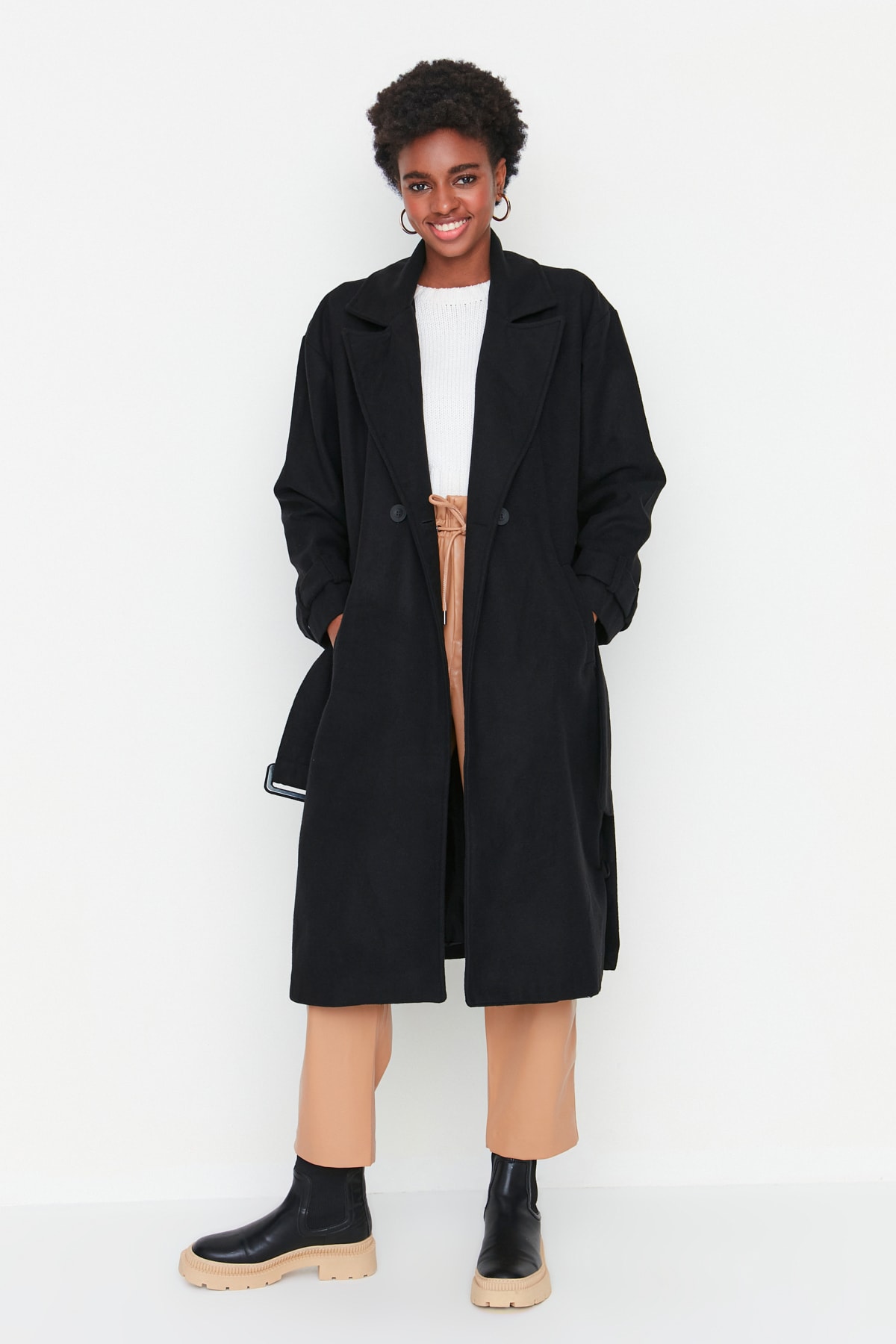 Trendyol Collection Coat - Black - Double-breasted