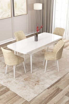 Lora 70x114 Mdf Beyaz Açılabilir Mutfak Masası Takımı 4 Sandalye rvn00-13
