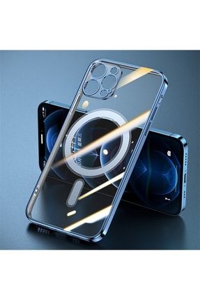 Iphone 12 Pro Max Uyumlu Kılıf Kamera Korumalı Parlak Renkli Magsafe Manyetik Şeffaf Silikon Magsafe-Seri03