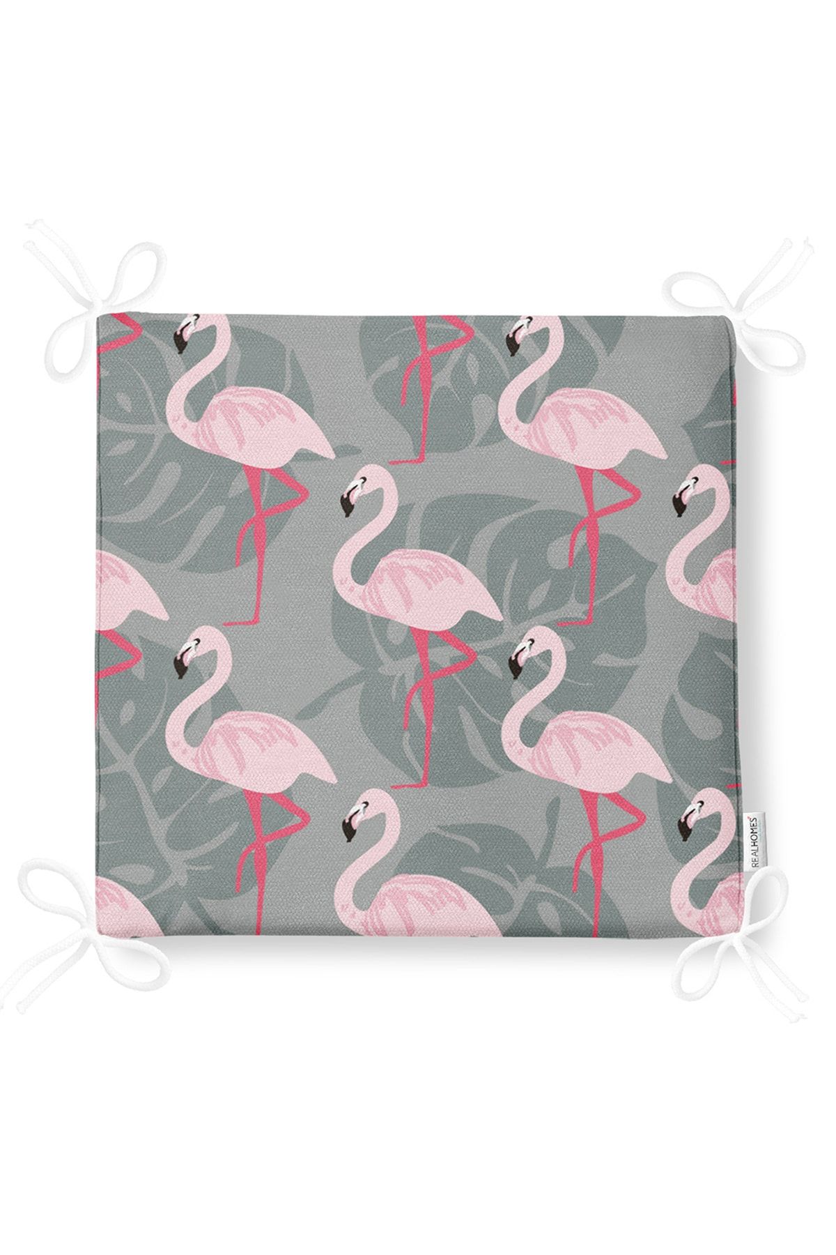 Nish & Royal-Flamingo Patterned Digital Printed Zippered Chair Cushion 3