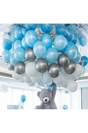 30 Adet Metalik Balon (mavi - Beyaz - Gümüş Karışık) Uçan Balon 30karışıkmetalikhbGY