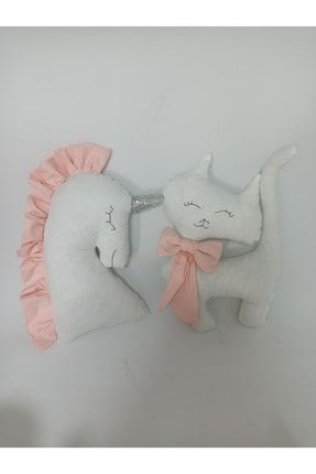 Pudra Beyaz Unicorn Kedi Dekoratif Yastık ystk1