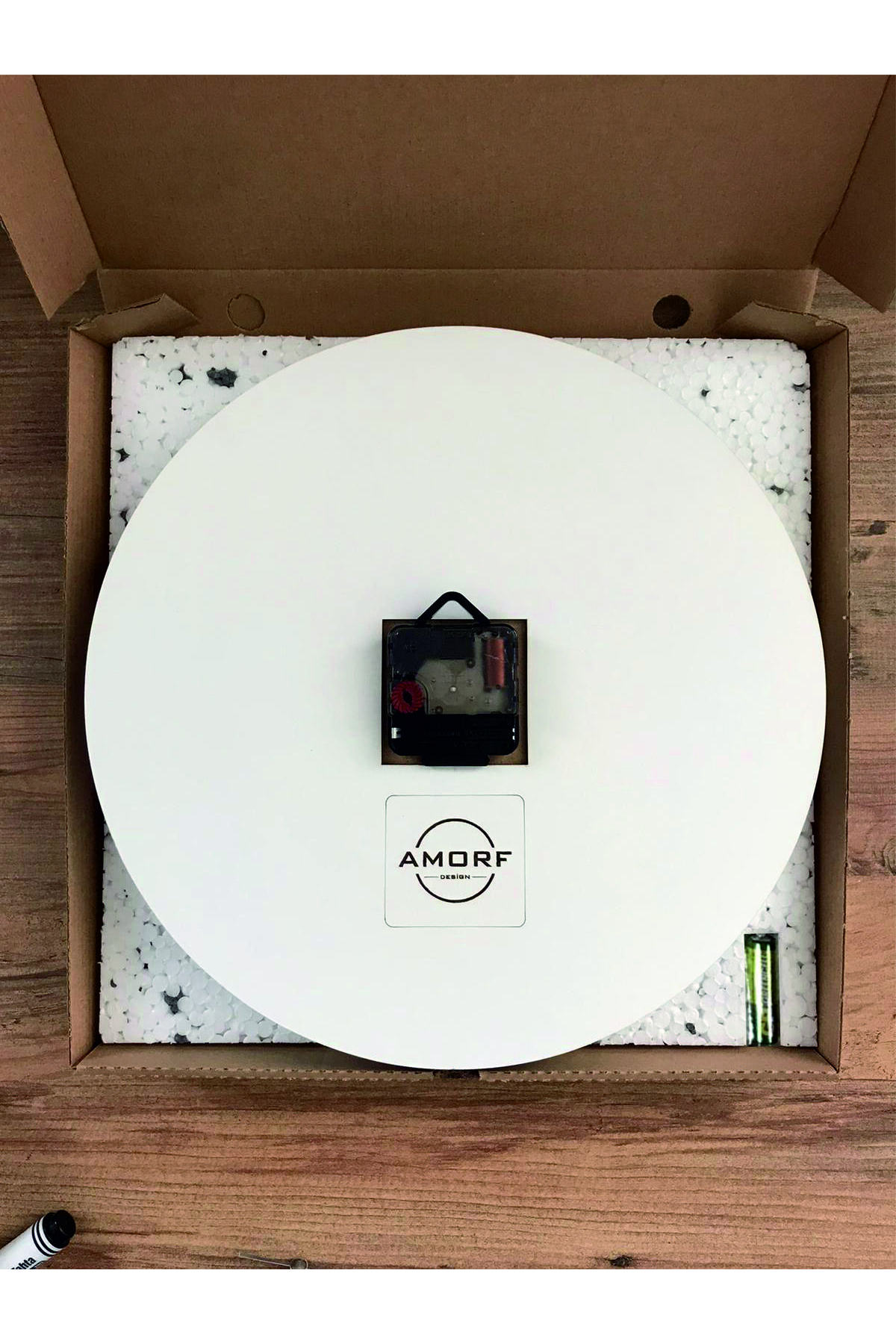 Ahşap Geometrik Desenli Sarı Duvar Saati 32x32 Cm — Görsel 4, Amorf Design