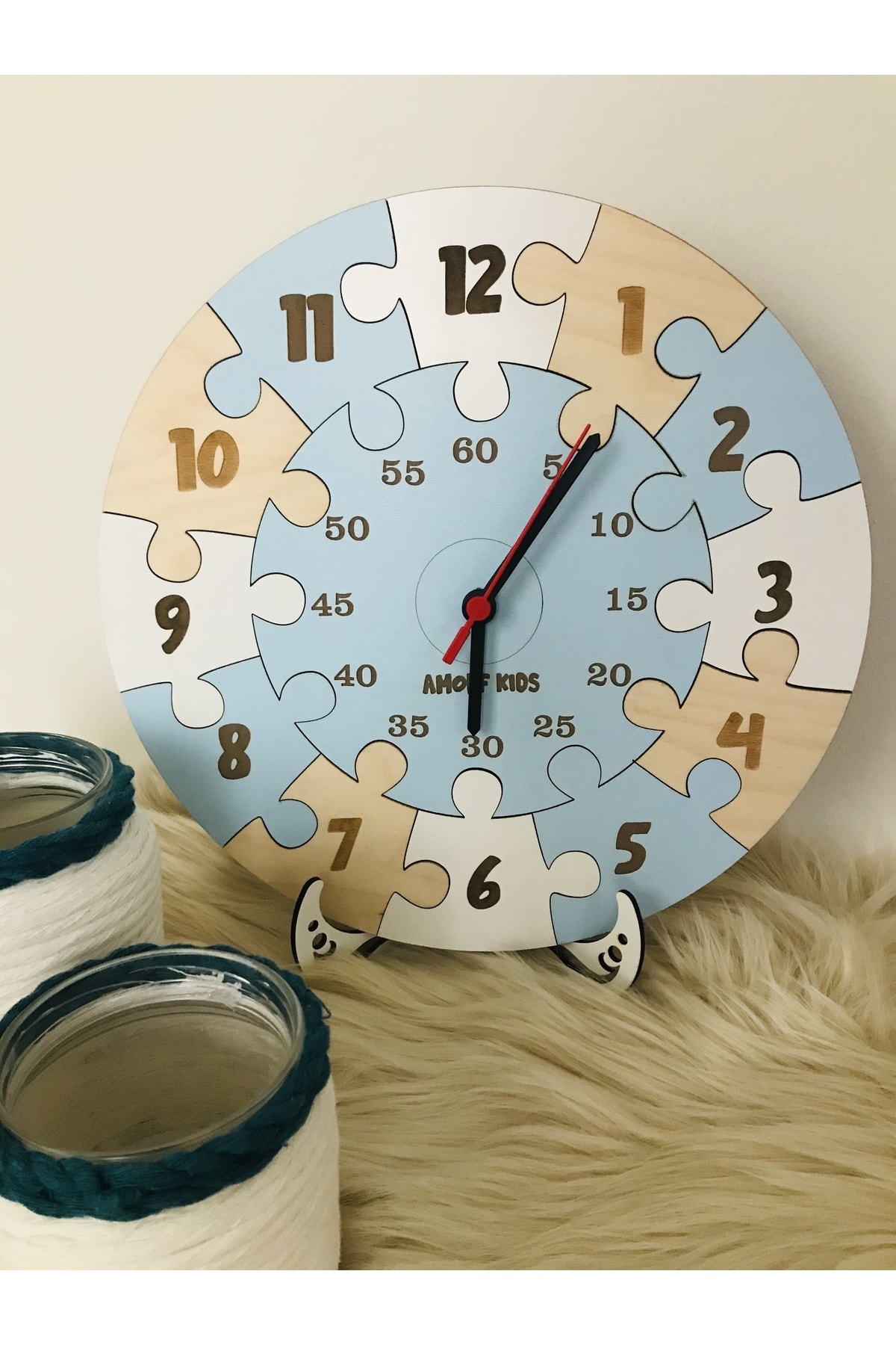 Ahşap Puzzle Erkek Çocuk Odası Saati