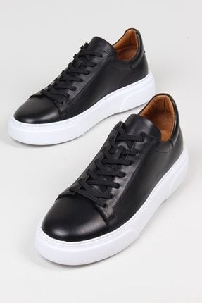 Siyah - Günlük Rahat Hakiki Deri Erkek Sneaker Ayakkabı 20092
