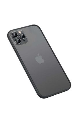 Apple Iphone 12 Pro Max Kılıf Silikon Sert Renkli Kenar Mat Şeffaf Lens Korumalı Siyah mormw_59770