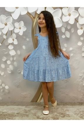 Viskon Kolları Fırfırlı Katlı Kloş Etekli Astarlı Kız Çocuk Elbise wizzy 2023
