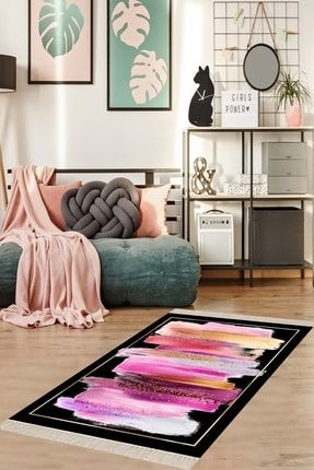 Renk Geçişli Dijital Baskı Yıkanabilir Kaymaz Taban Modern Salon Halı Ve Yolluk (siyah) YKMZ-BFOBTK8