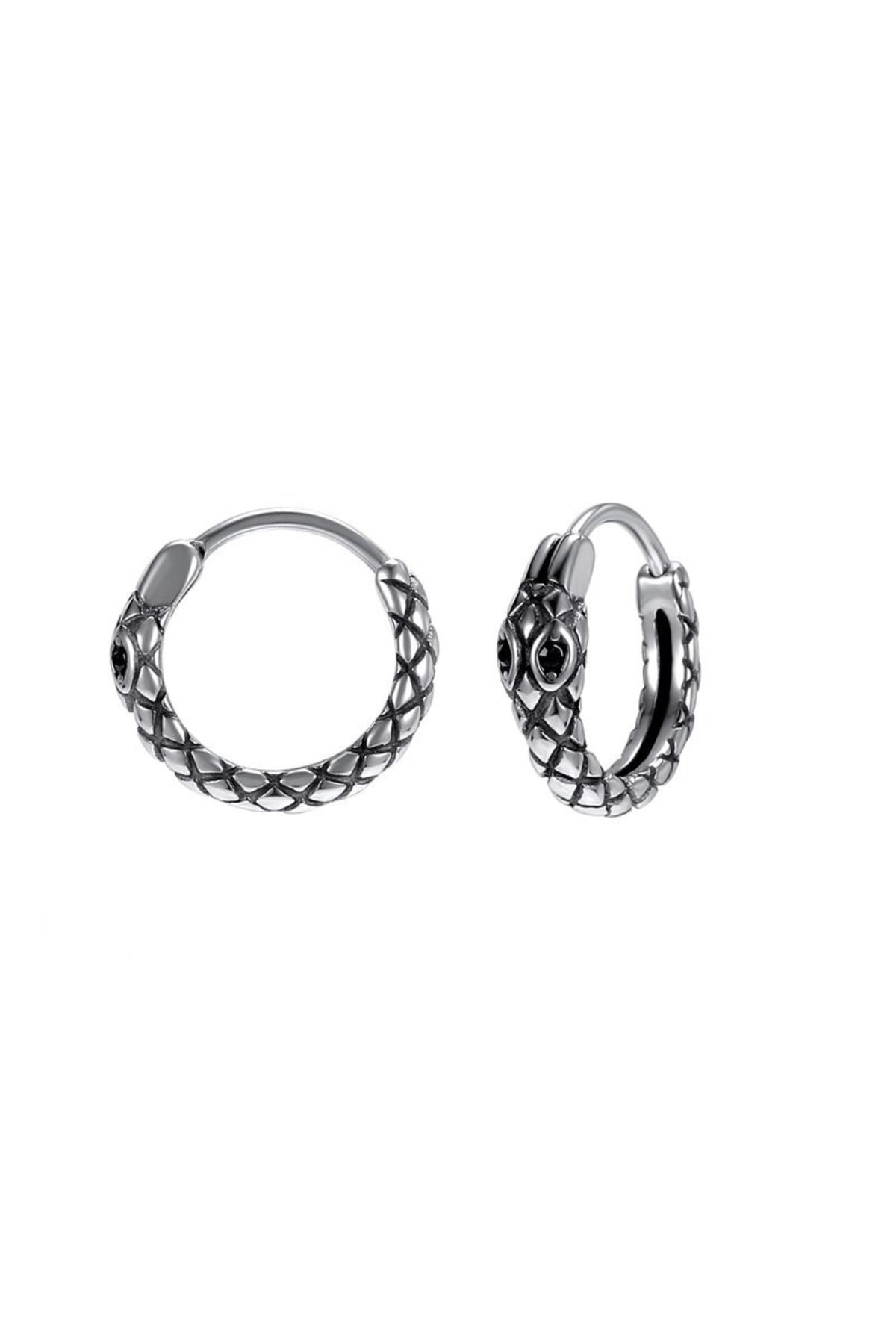 northstarshop-Snake Pattern Hoop Snap Gray Men's 316l Steel Earrings (pair) 1