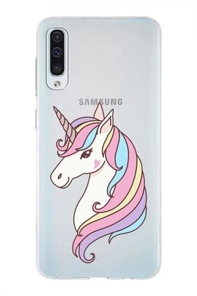 Samsung Galaxy A50 Uyumlu Kapak Unicorn Tasarımlı Şeffaf Silikon Kılıf prt1mmsmA50_00karisik
