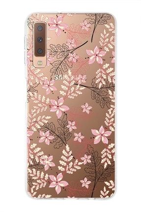 Samsung Galaxy A7 (2018) Uyumlu Kapak Floral Kırmızı Tasarımlı Şeffaf Silikon Kılıf prt1mmsmA72018_00floral