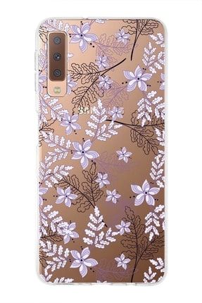 Samsung Galaxy A7 (2018) Uyumlu Kapak Floral Lila Tasarımlı Şeffaf Silikon Kılıf prt1mmsmA72018_00floral