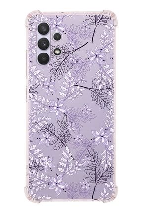 Samsung Galaxy A32 Uyumlu Köşe Korumalı Antişok Kapak Floral Lila Tasarımlı Şeffaf Kılıf prtantsmA32_00floral