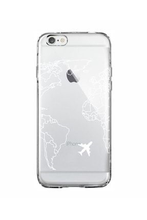 Iphone 6 / 6s World Map Lines Premium Şeffaf Silikon Kılıf Beyaz Baskılı İ6-SY-145