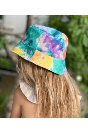 Unisex Kız Erkek Çocuk Yetişkin Bucket Baget Şapka Rengarenk Ebruli Gökkuşağı Desenli 593773-03