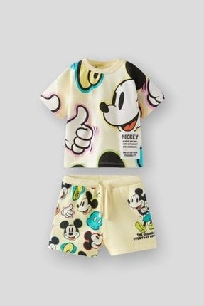 Mickey Mouse Desenli Şort T-shirt Takım 1-TK-084