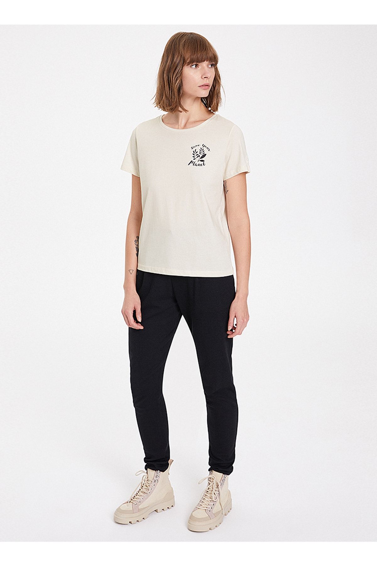 WESTMARK LONDON-Tricou Planetă din bumbac brut bej pentru femei 4