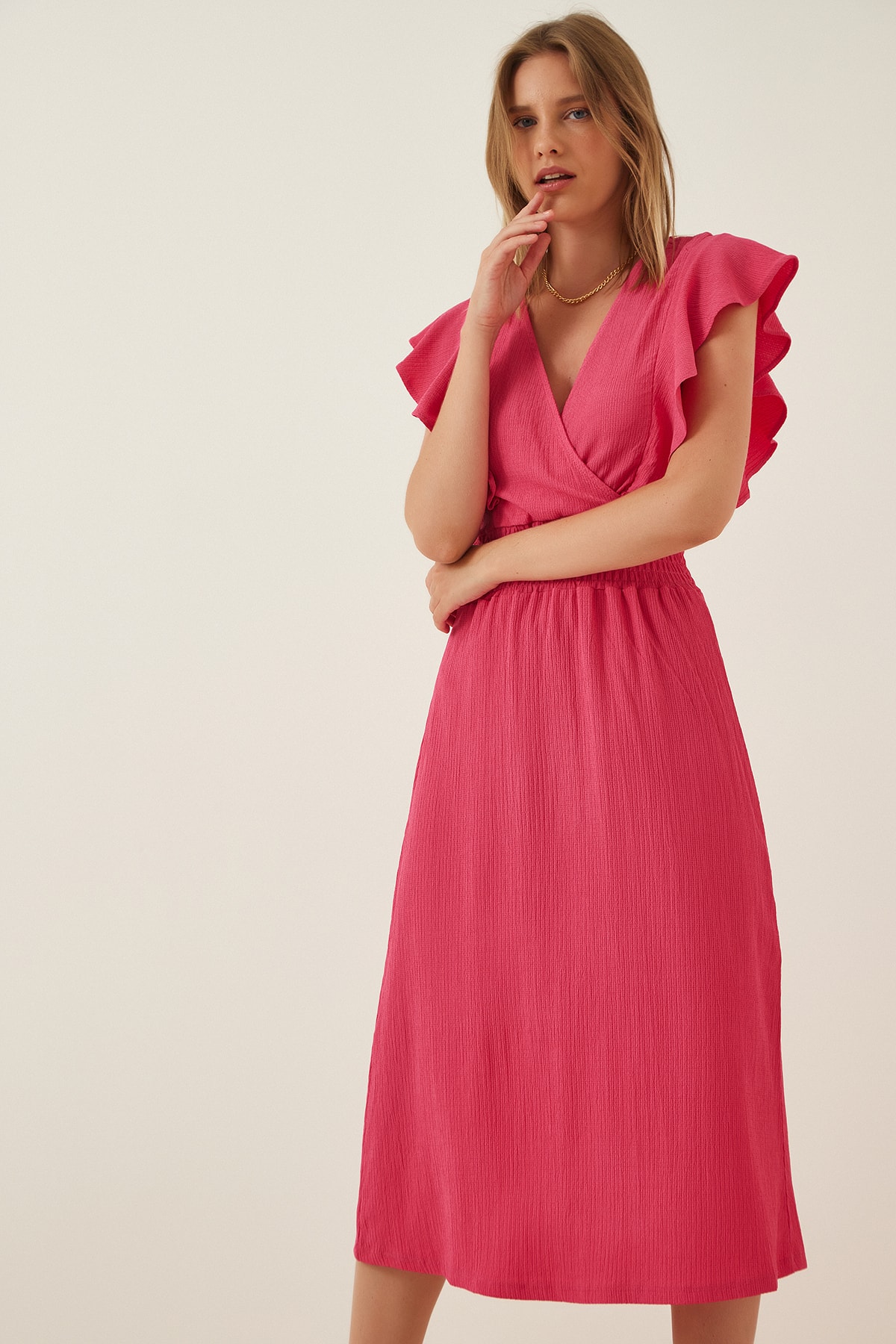Happiness İstanbul Kleid Rosa A-Linie Fast ausverkauft