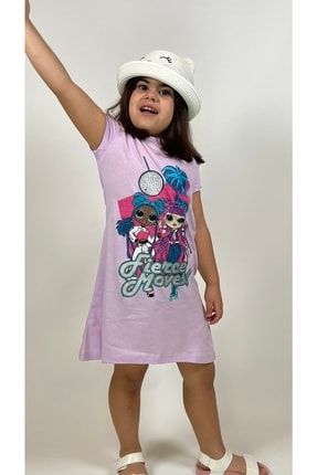 Kız Çocuk Lol Bebek Baskılı Kısa Kollu Penye Elbise ELBİSE8
