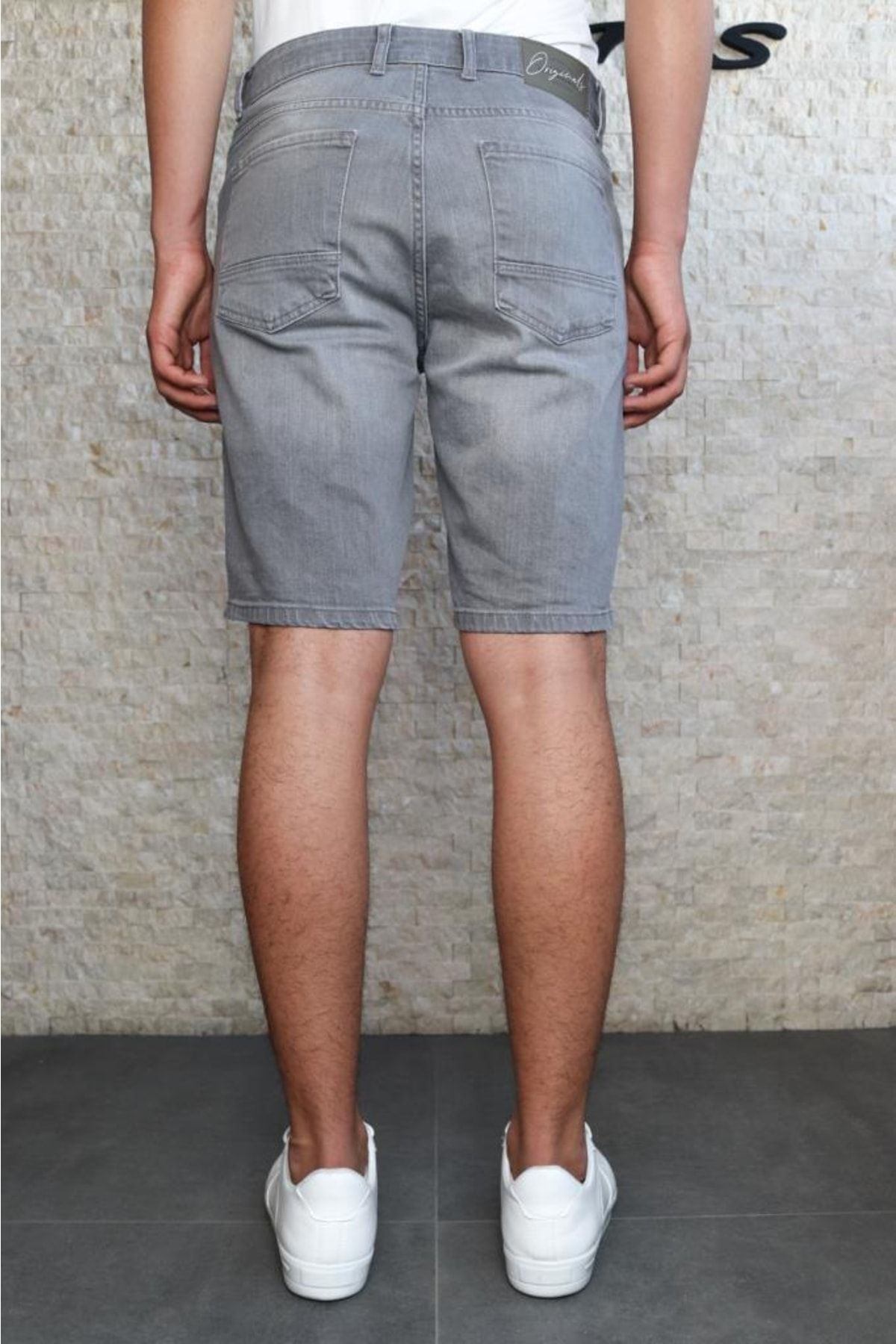 HLT JEANS Erkek Taşlamalı Rahat Kesim Esnek Likralı Gri Kot Jean Şort Hlt1961 IV10450