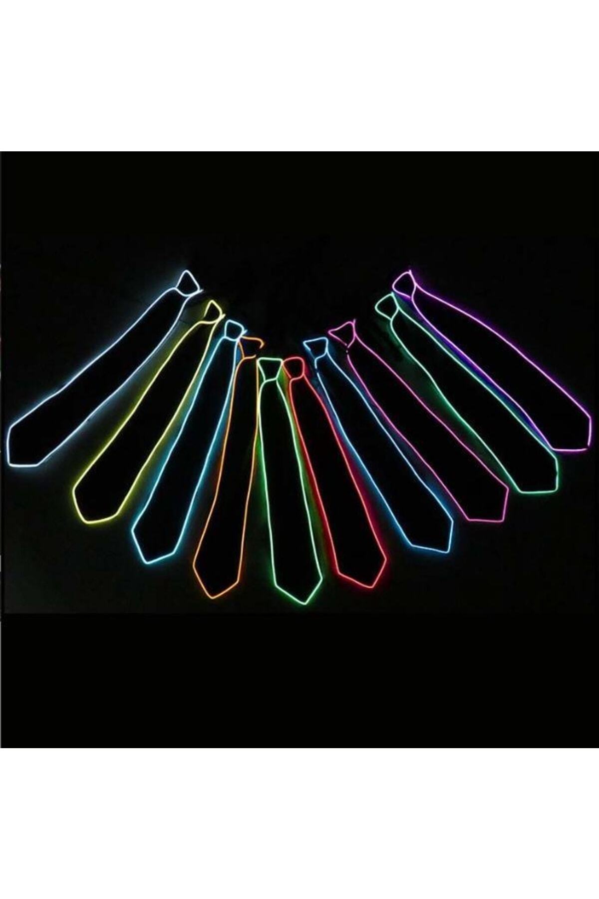 Doppler Parti Kravatı Beyaz Led Işıklı Kravat Siyah Floresan Işık Glow Yılbaşı Düğün Eğlence