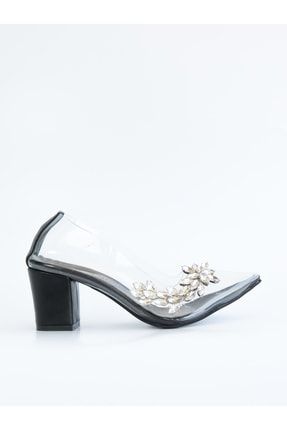 Princess Siyah Şeffaf Taş Detaylı Kadın Topuklu Ayakkabı 74168