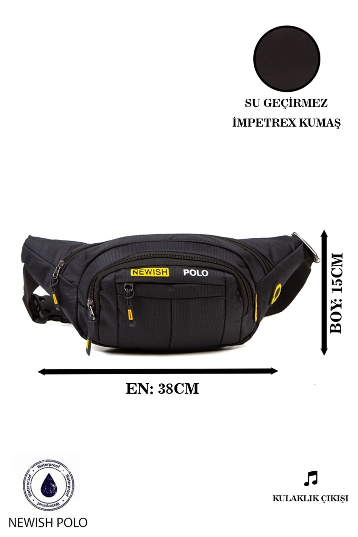 Enİdeal Unisex Siyah Sarı Imperteks Kumaş Usb Çıkışlı Ayarlanabilir Askılı Çanta Omuz Ve Bel Çantası RN11146