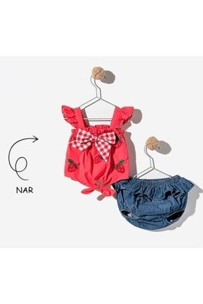Kız Bebek Elbise Takım 2'li Külotlu Nar Desenli Cmn008