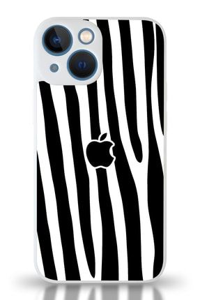 Iphone 13 Mini Uyumlu Kamera Korumalı Cam Kapak - Beyaz Zebra Desenli KM_CAMKPK_İP13MİNİ