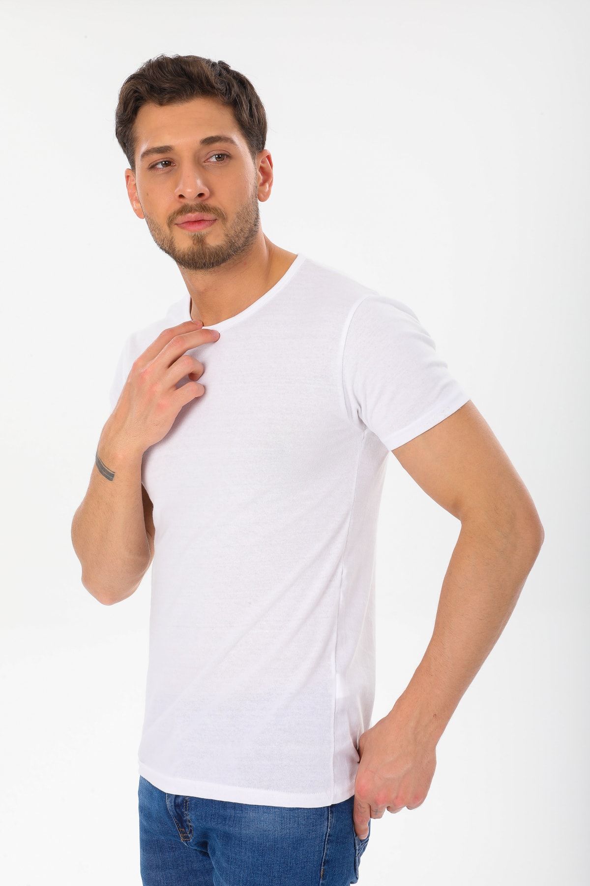 Dar Kalıp Slim Fit Erkek T-shirt Beyaz