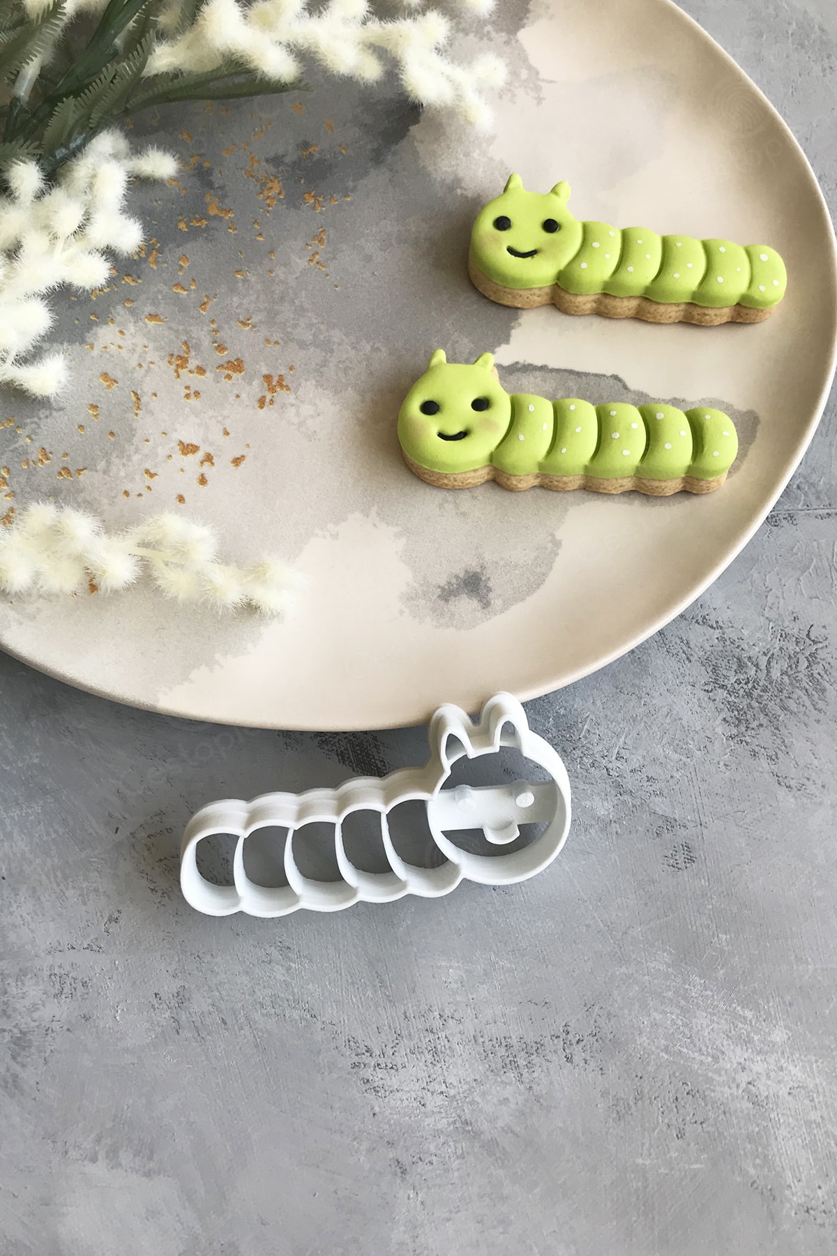 White Caterpillar Dough Shaper / Cookie Mold