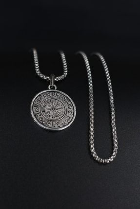 Viking Pusulası Madalyon Örme Zincir Kolye 16U11-119-1165