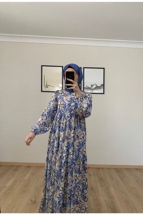 Saten Çiçek Desenli Elbise My-4